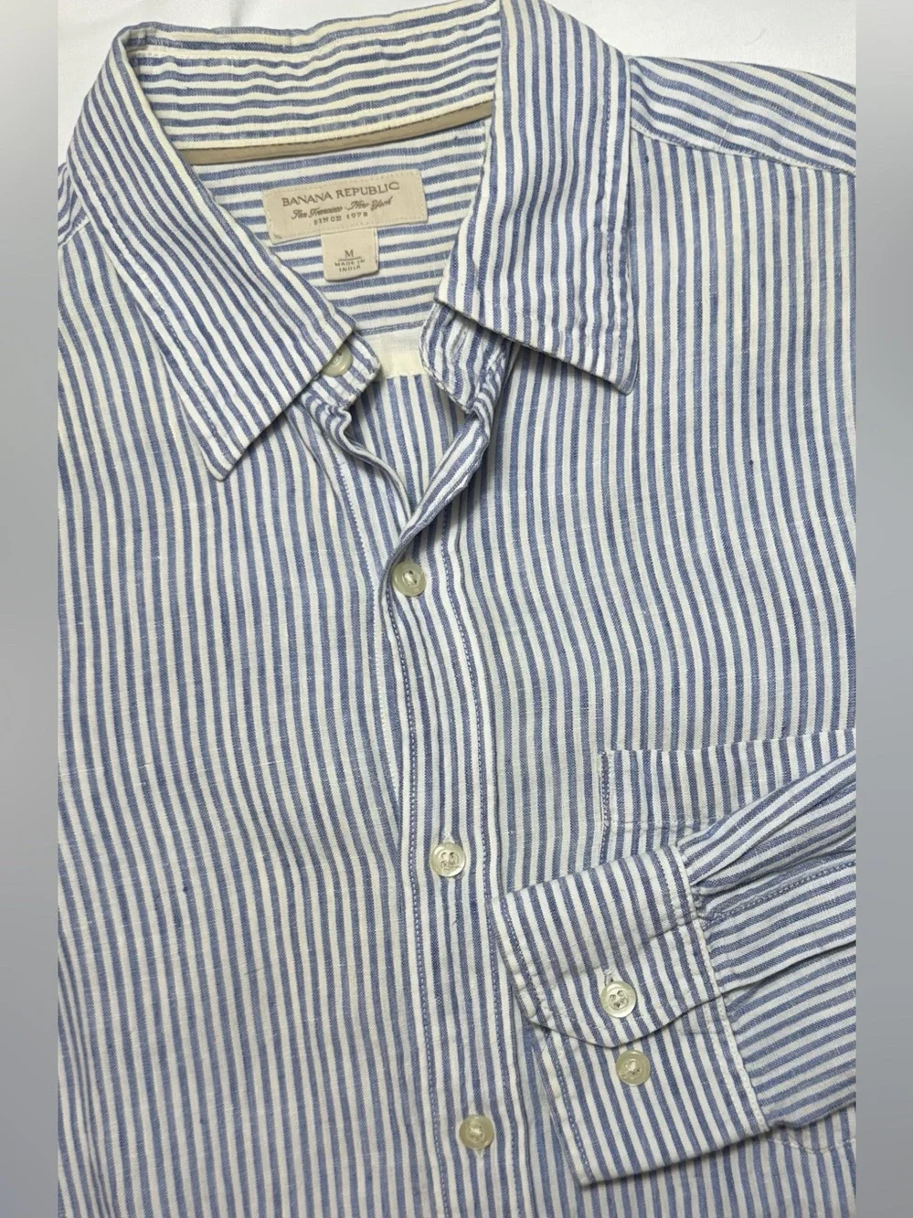 BANANA REPUBLIC Linen Striped Button-Down Shirt